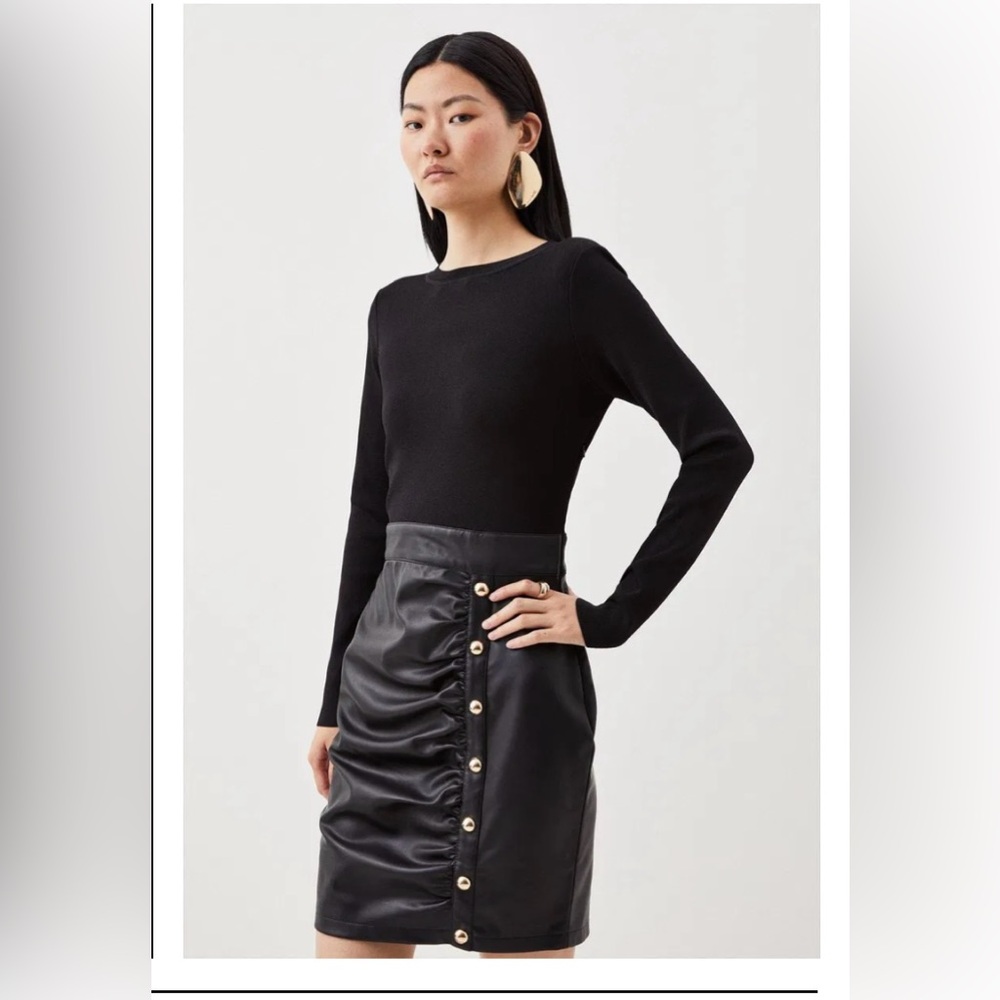 NWT Karen Millen Knit Leather Ruched Mini Dress